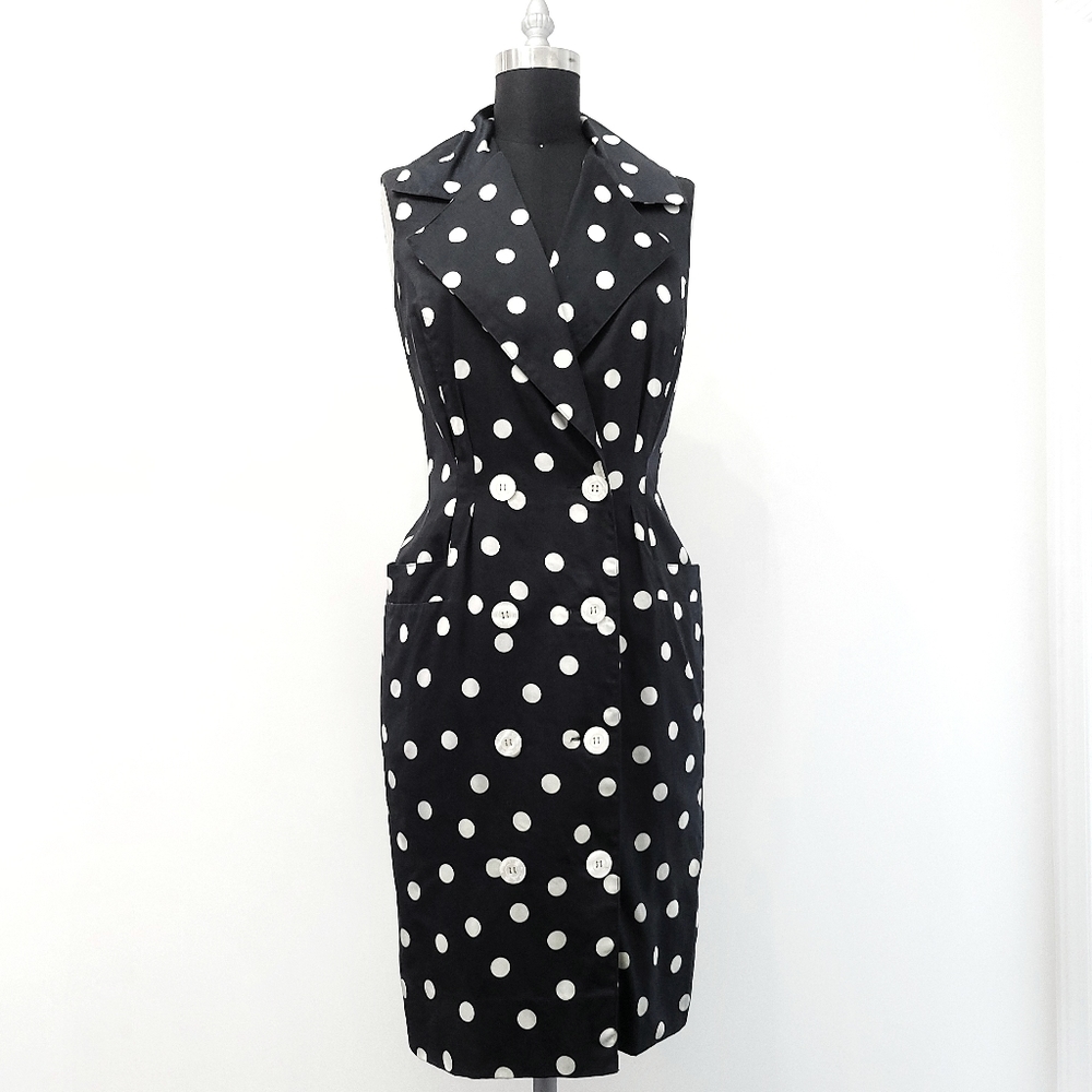 Vintage Givenchy Polka Dot Corset Waist Double Breasted Longline Blazer …